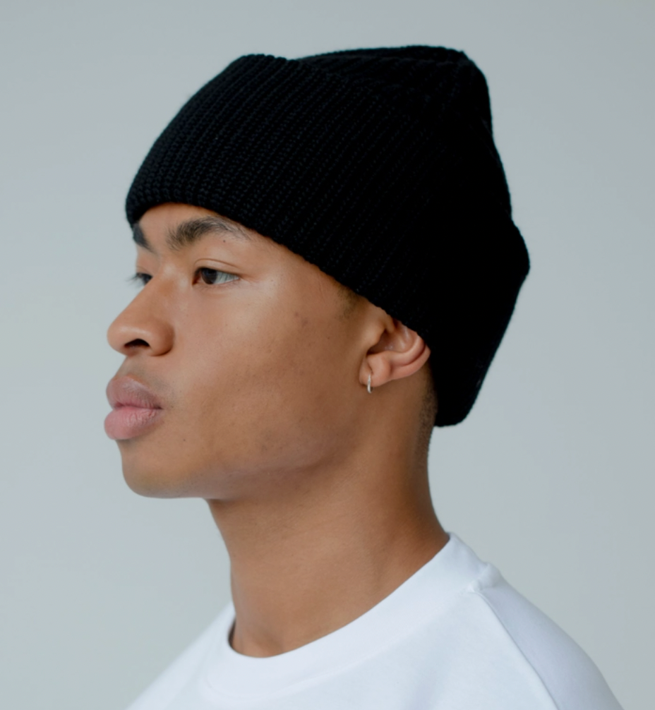 Merino Wool Beanie Hat in Black