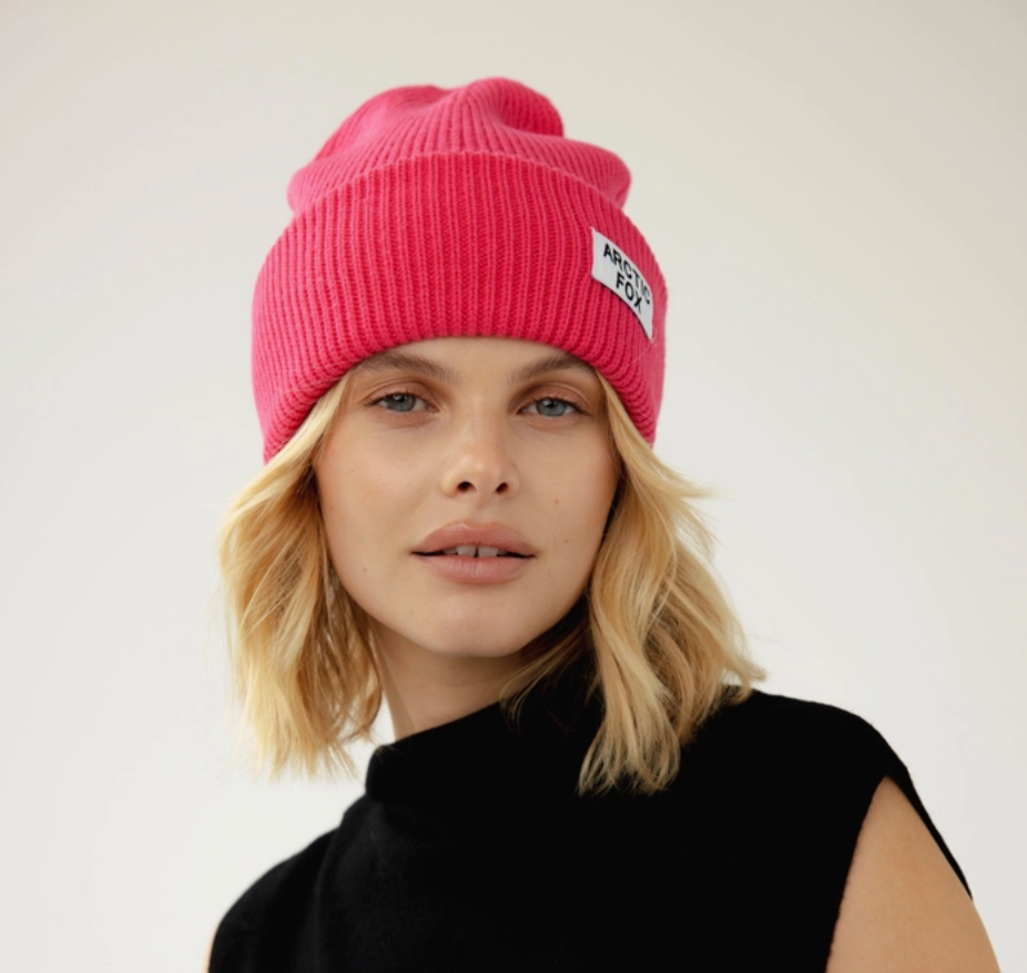 Recycled Beanie Hat in Pink