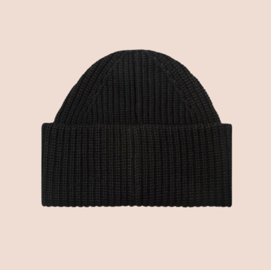 Merino Wool Beanie Hat in Black