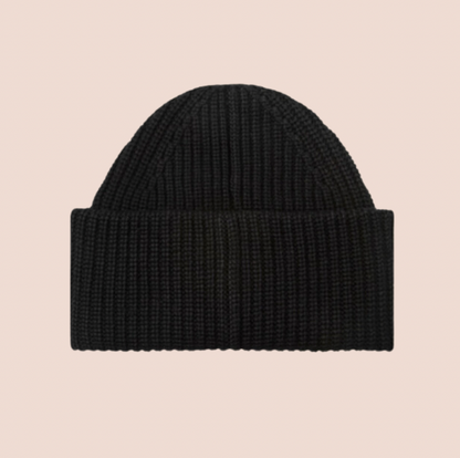 Black Merino Wool Beanie