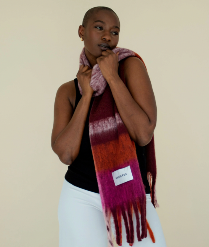 Stockholm Recycled Scarf in Burgundy Check