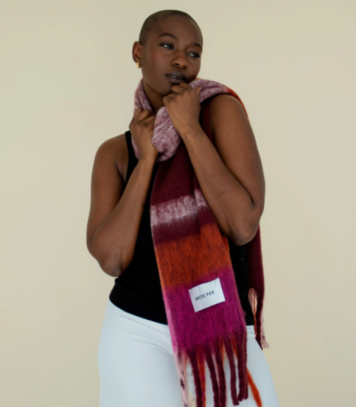 Stockholm Recycled Scarf in Burgundy Check