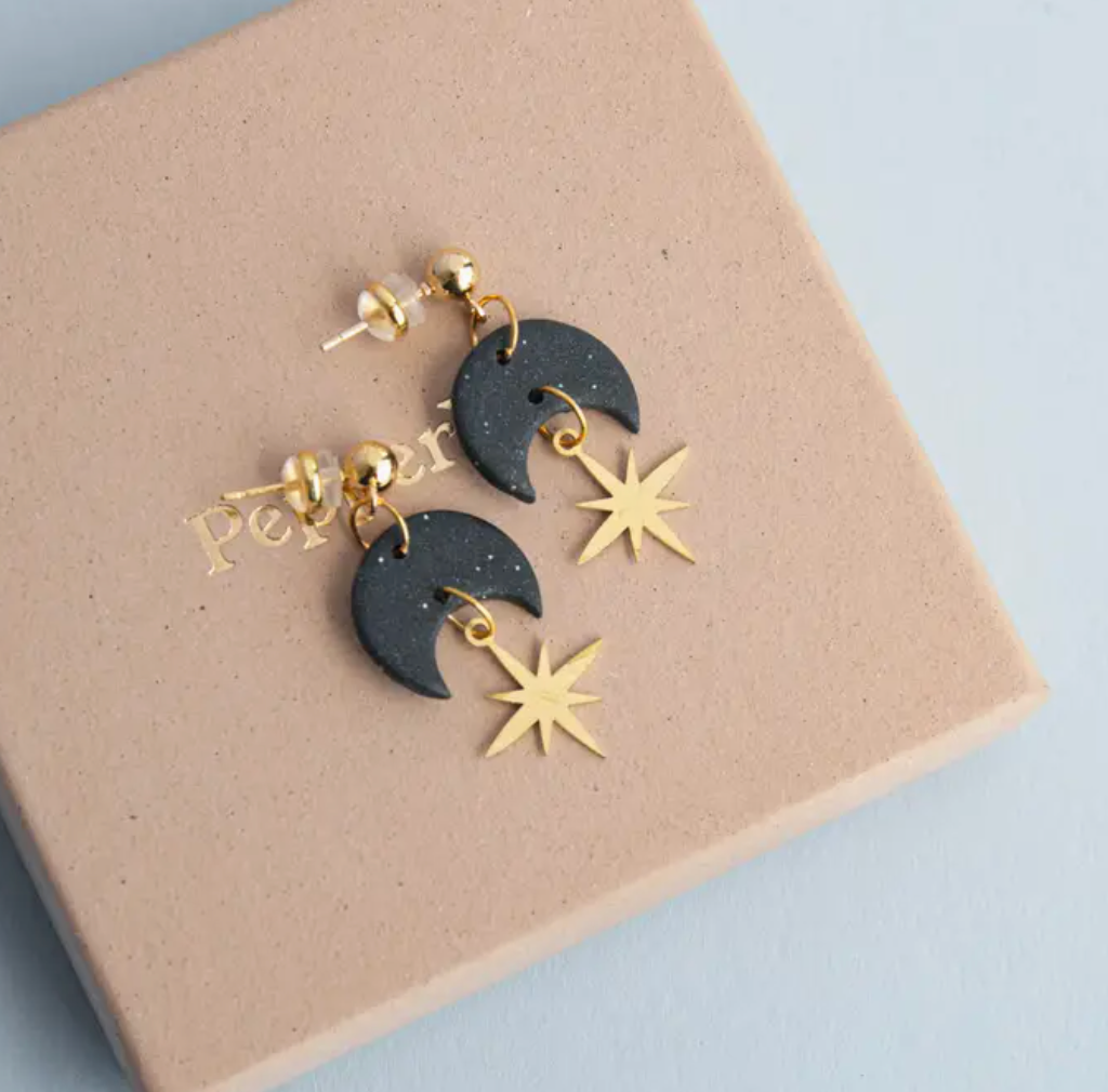 Celestial Star Midnight Black Drop Earrings