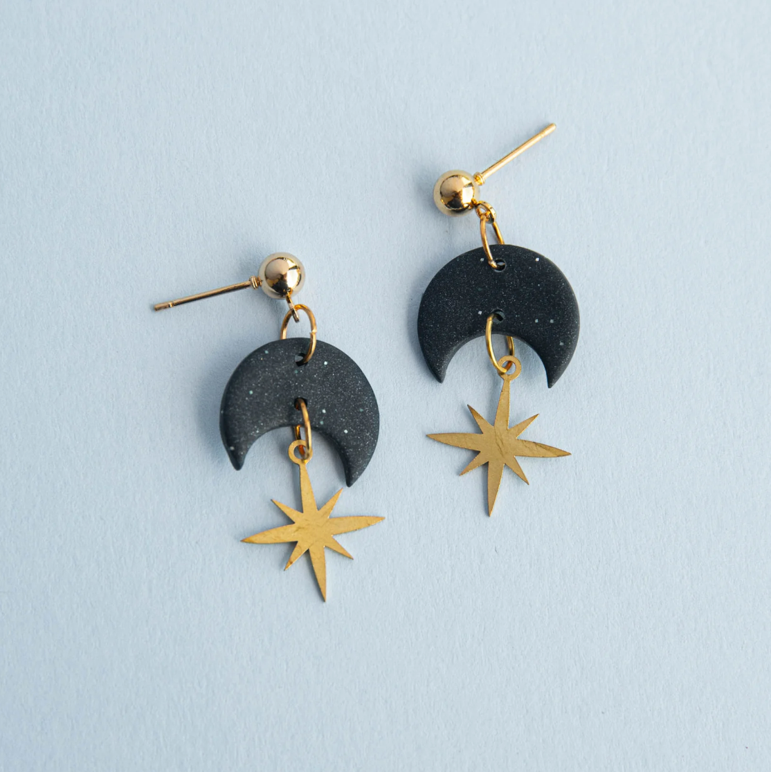 Celestial Star Midnight Black Drop Earrings