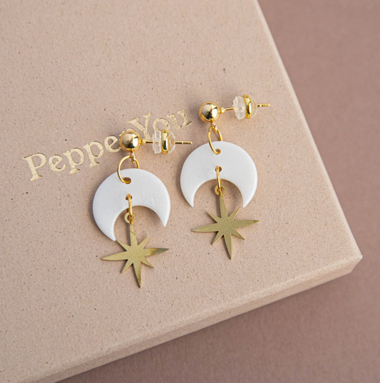 Celestial Star Pearly White Drop Earrings