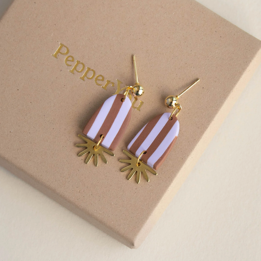 Sunny Stripe Drop Earrings in Chocolate & Lilac