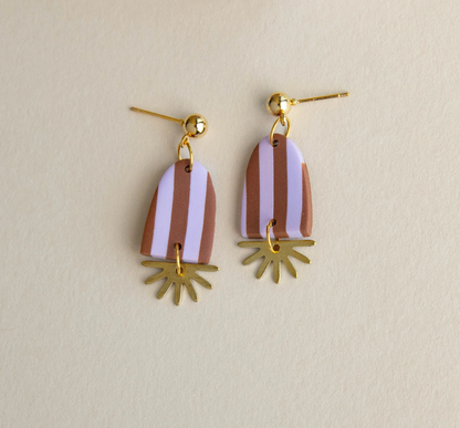 Sunny Stripe Drop Earrings in Chocolate & Lilac