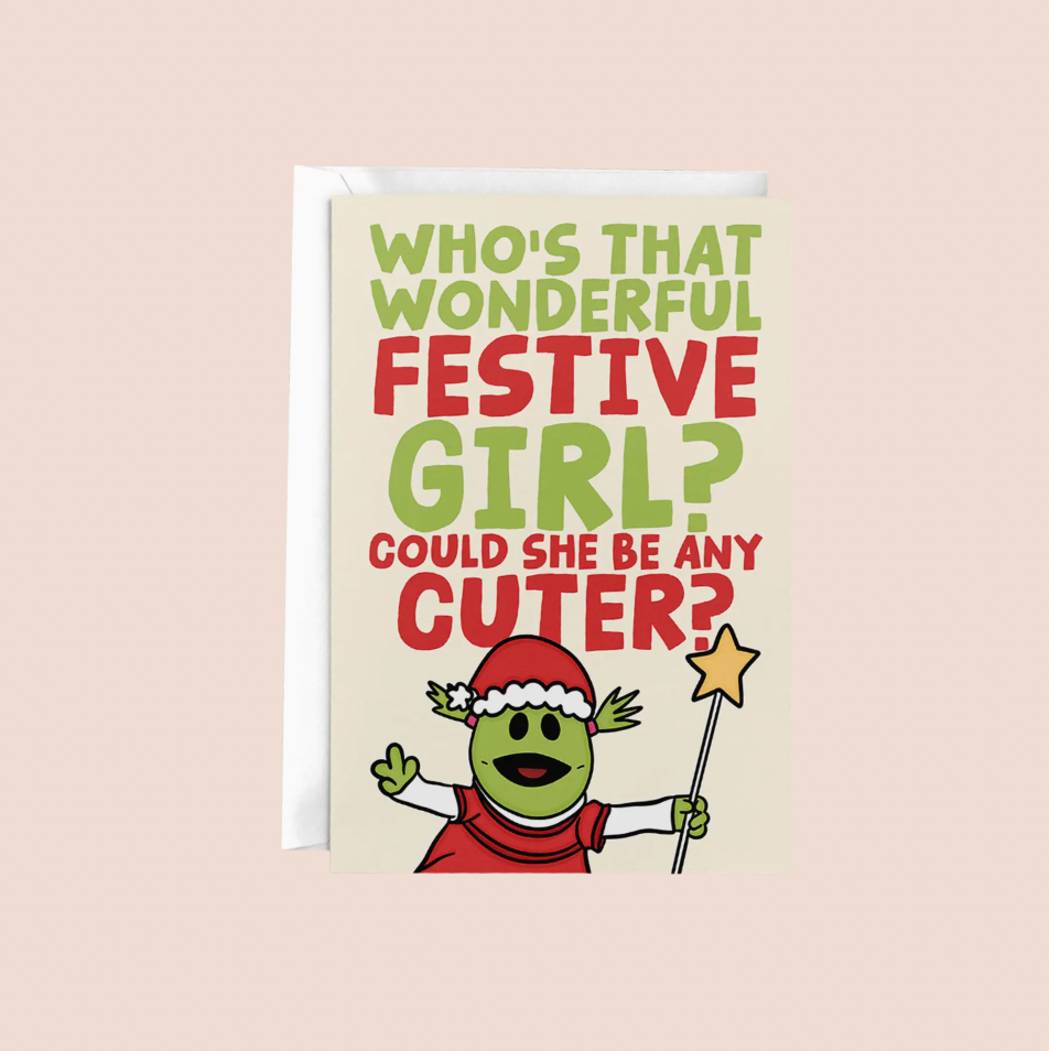 Whose That Wonderful Festive Girl Christmas Card