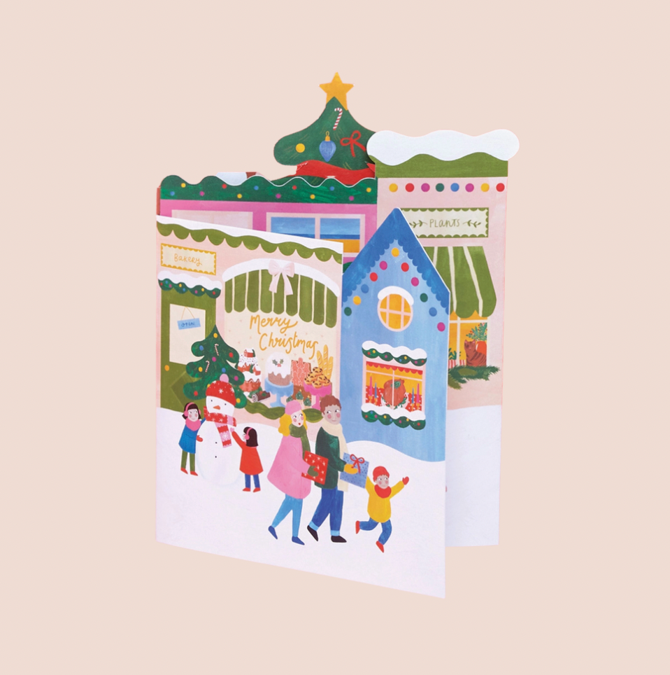 Merry Christmas 3-D Town Christmas Card