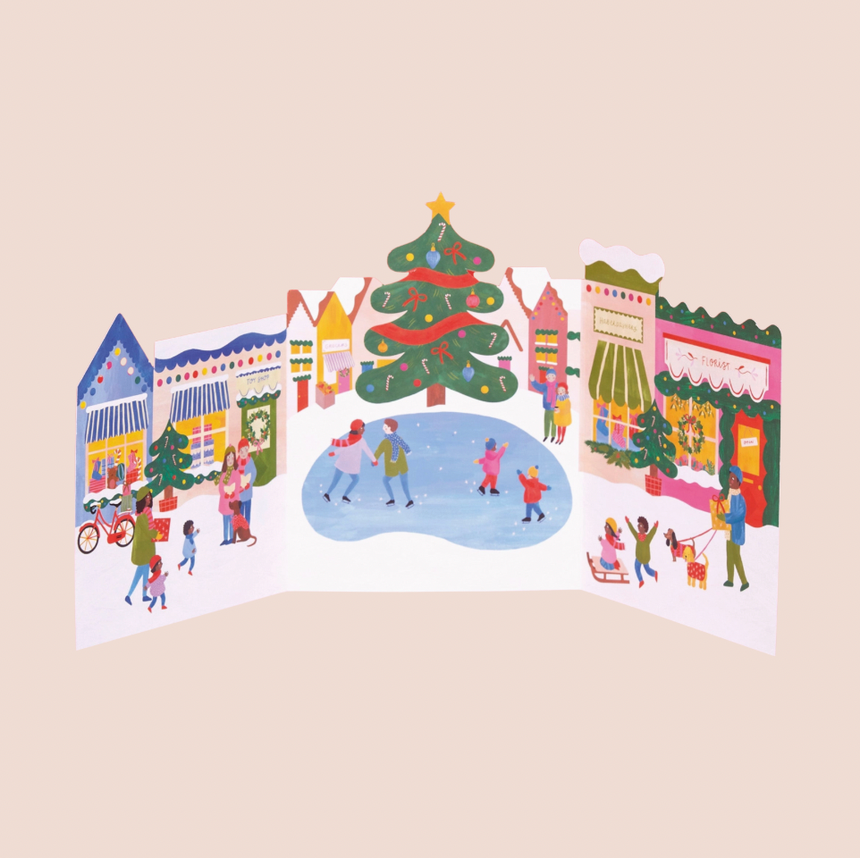 Merry Christmas 3-D Town Christmas Card