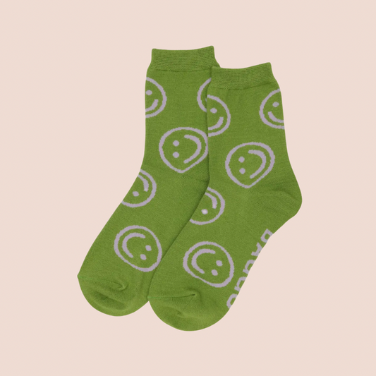 BAGGU Crew Smiley Socks - Pear Green