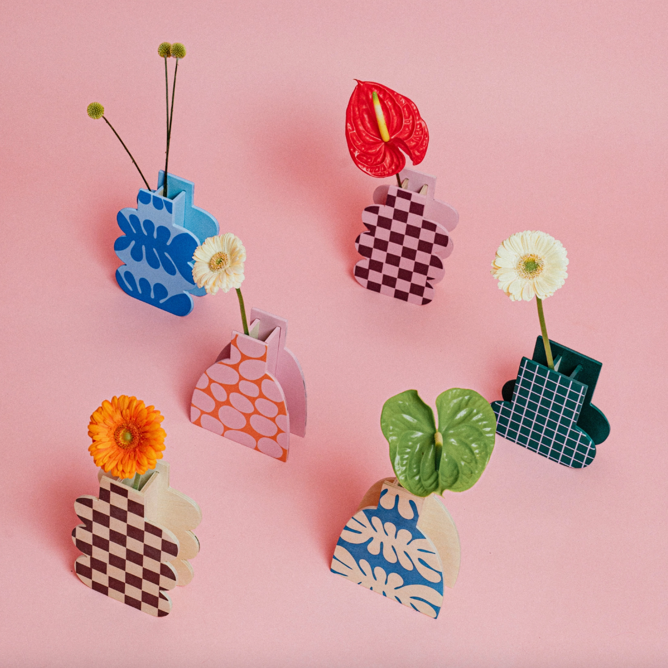 Pink Check Mate Wooden Vase
