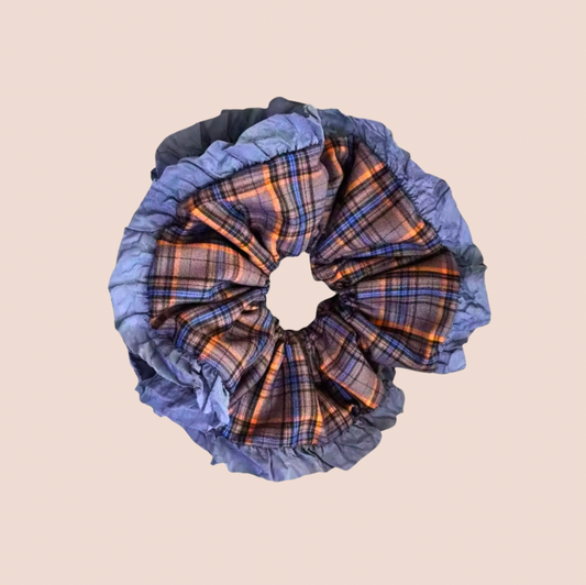 Blue & Orange Tartan Scrunchie