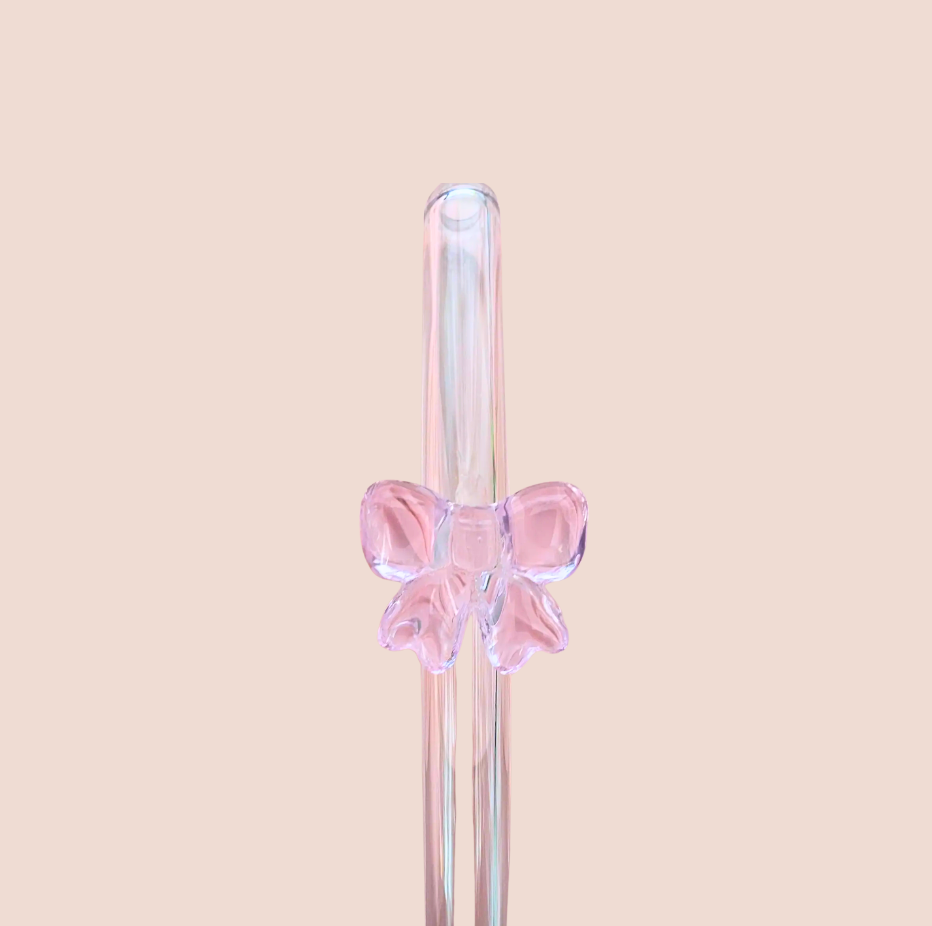 Pink Bow Reusable Glass Straw