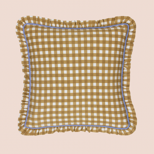 Olive Gingham Check Cushion