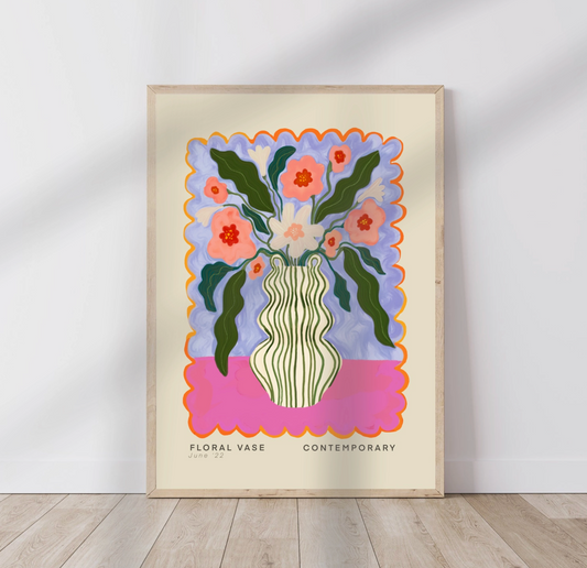 Pink Flowers & Vase A3 Print