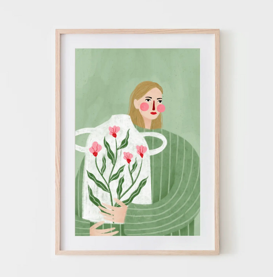 Women & Floral Vase A3 Fine Art Print