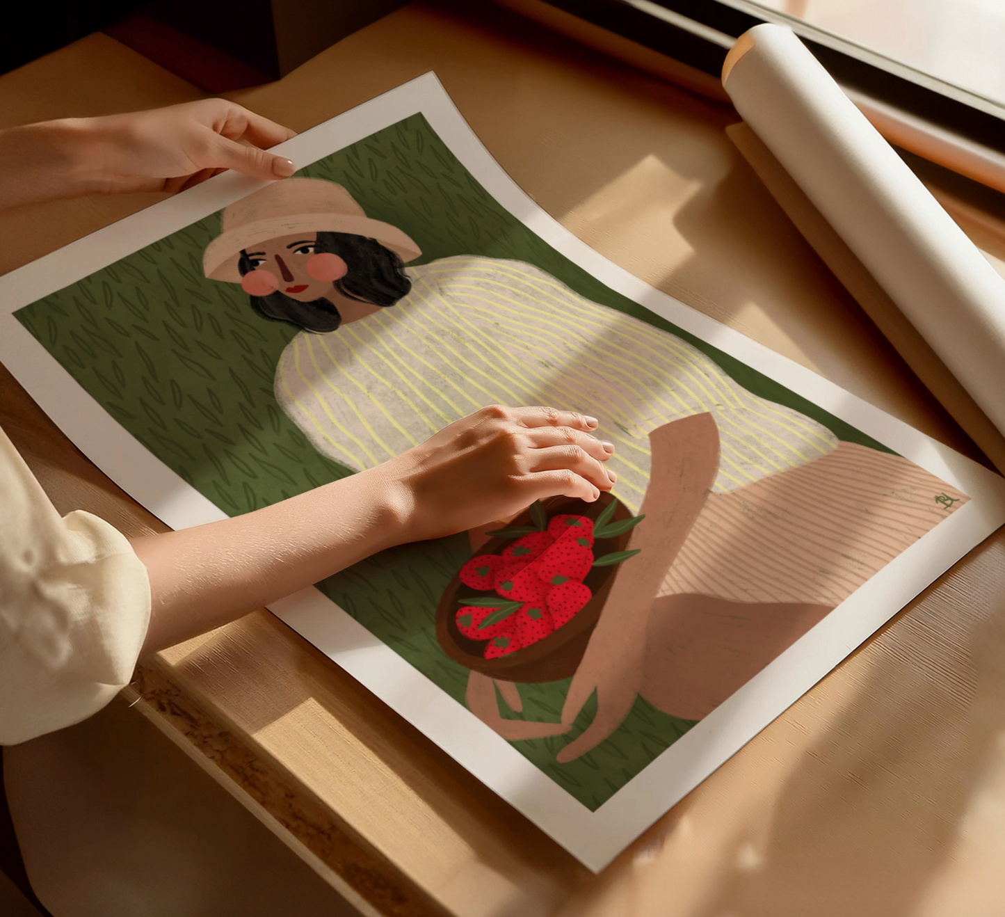Woman With Strawberries A3 Fine Art Print