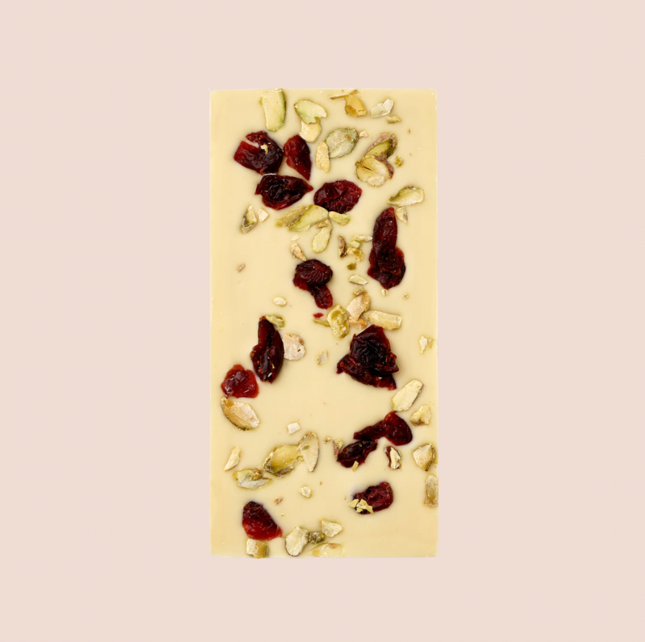 Pistachio & Cranberry White Chocolate 80g Bar