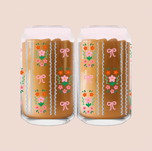 Floral Cottagecore Iced Coffee Glass 16oz