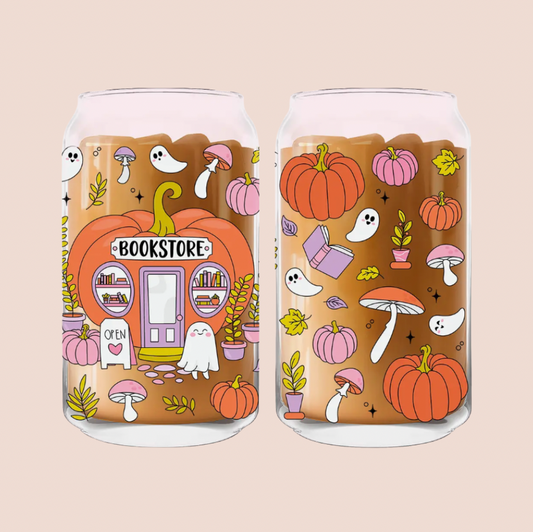 Pumpkin Bookstore Iced Coffee Glass 16oz