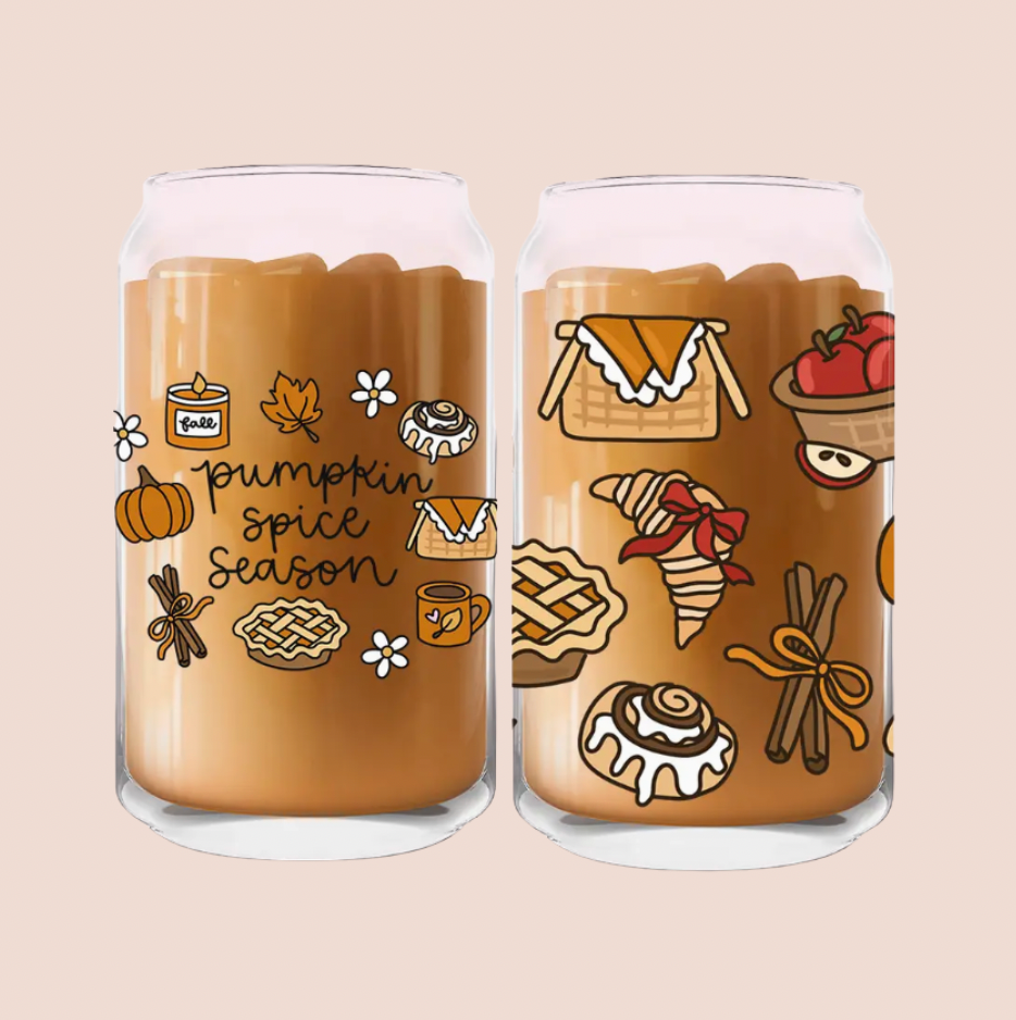 Pumpkin Spice Season Iced Coffee Glass 16oz