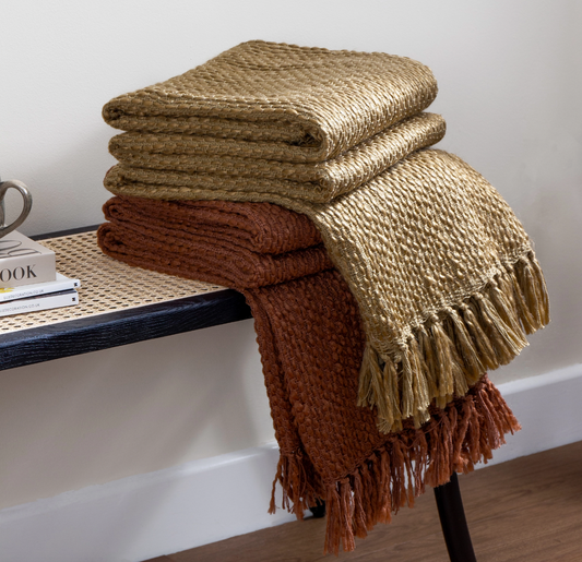 Woven Fringed Olive Throw