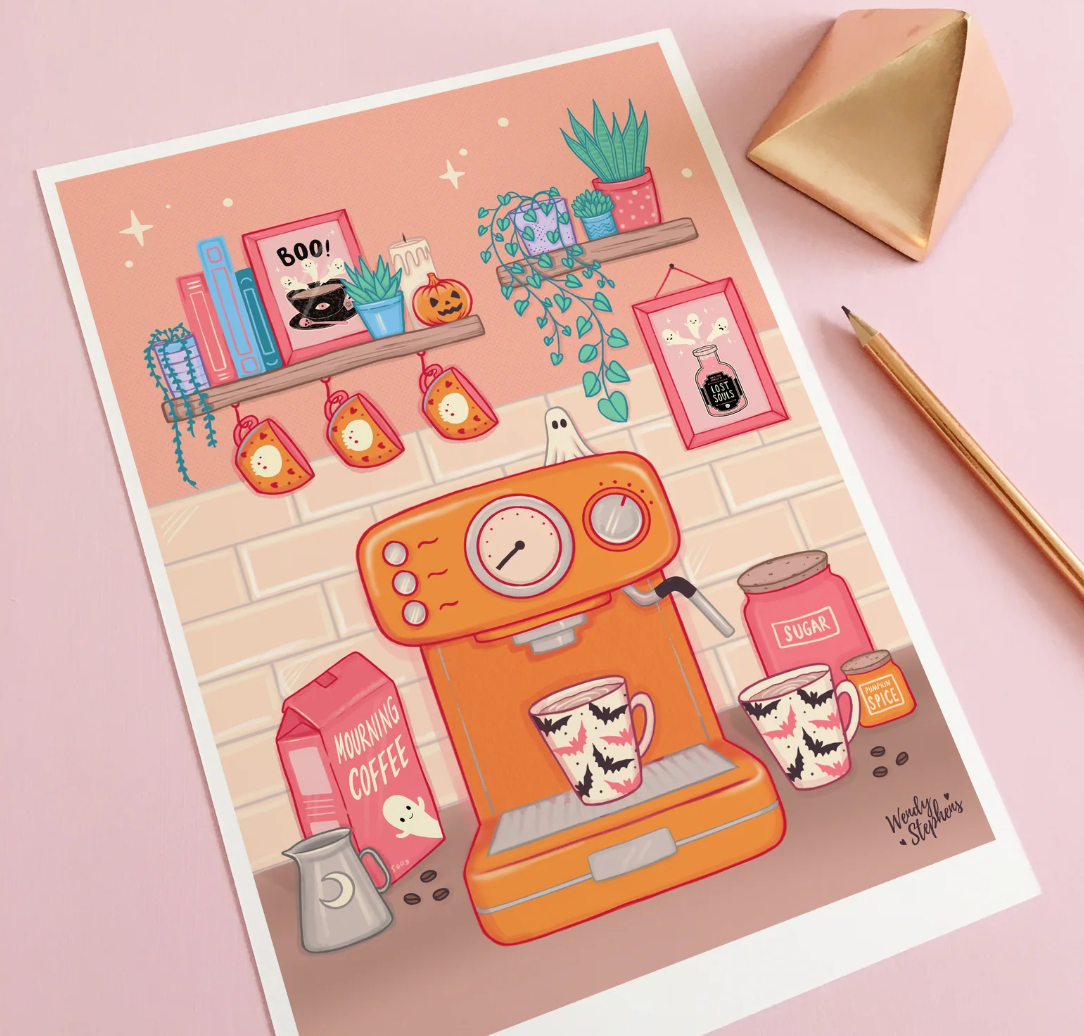 Spooky Coffee Shop Station A4 print
