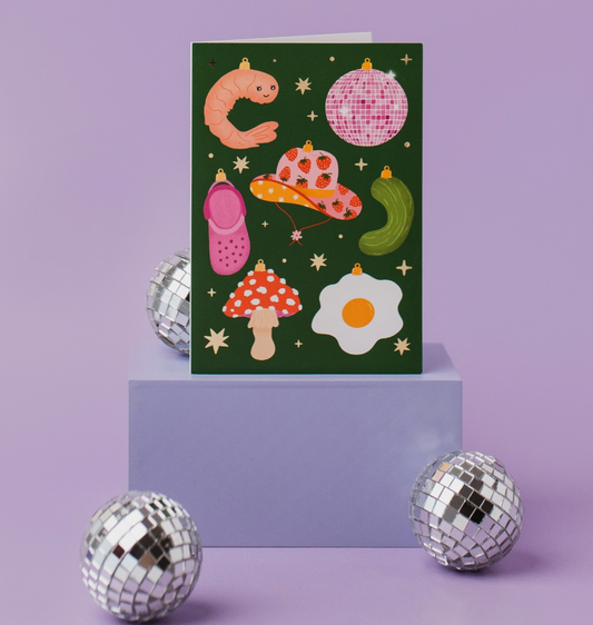 Trendy Baubles Christmas Card