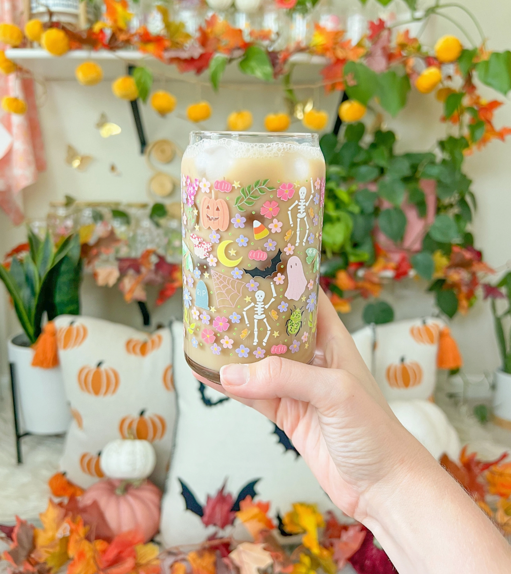 Whimsy Halloween Iced Coffee Glass 16oz