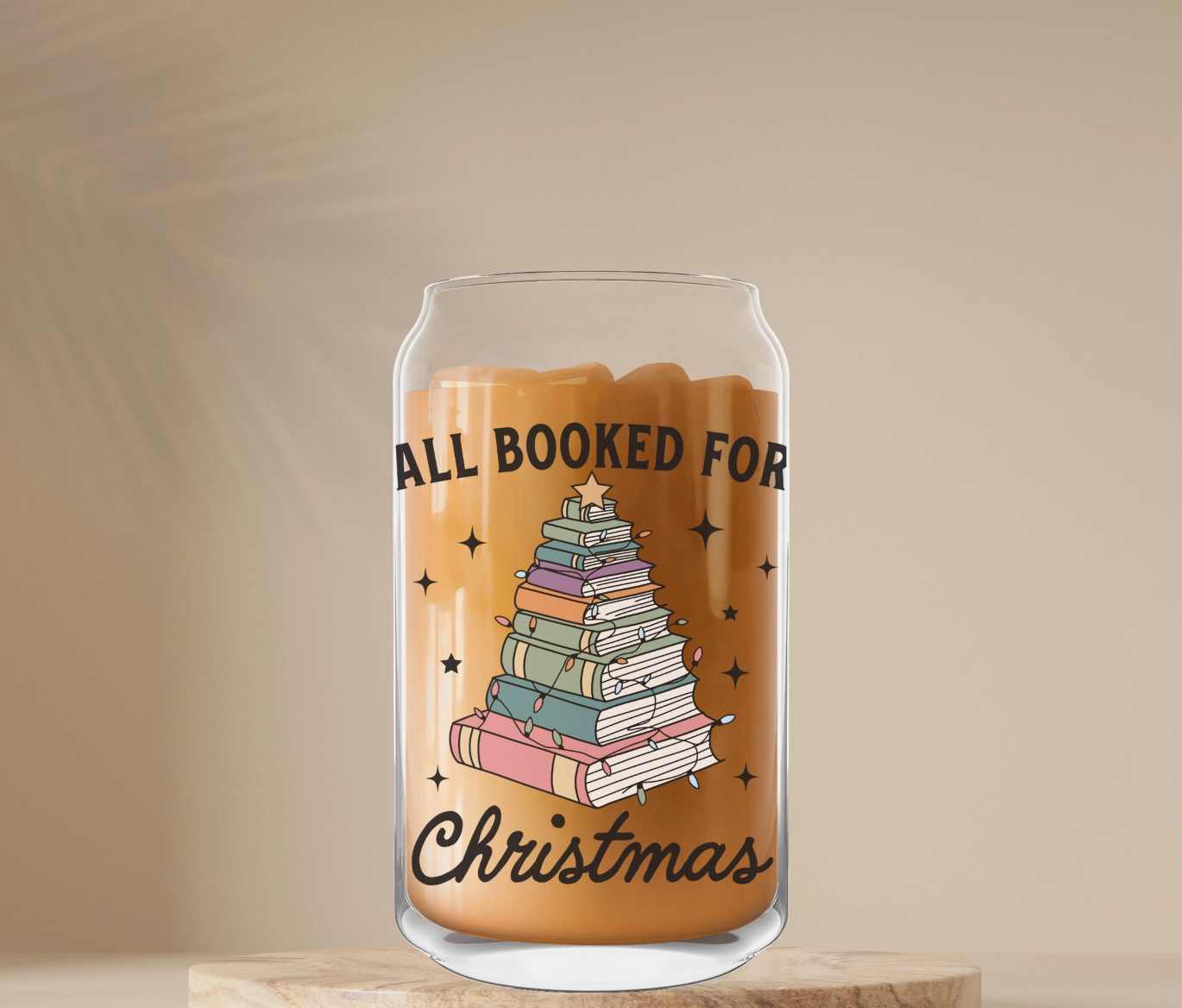 Booked For Christmas Iced Coffee Glass
