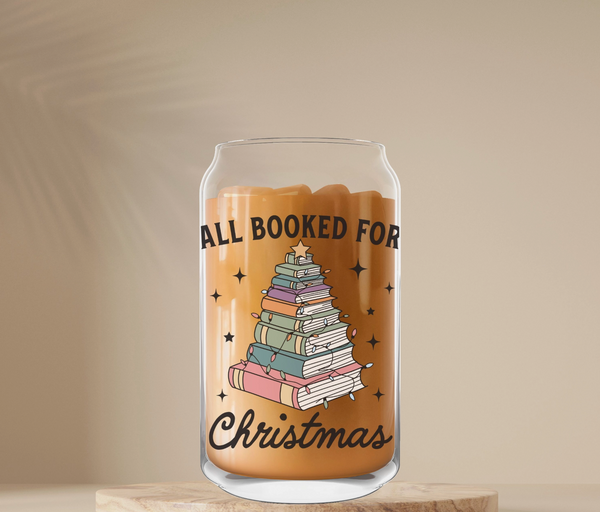 Booked For Christmas Iced Coffee Glass 16oz