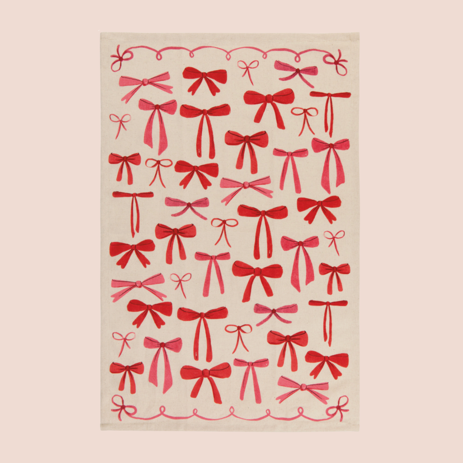 Illustrated Bows Cotton Tea Towel