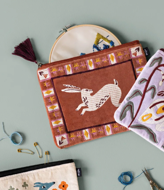 Folklore Amber Embroidered Zip Pouch