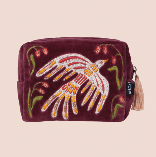 Dove Embroidered Burgundy Zip Pouch
