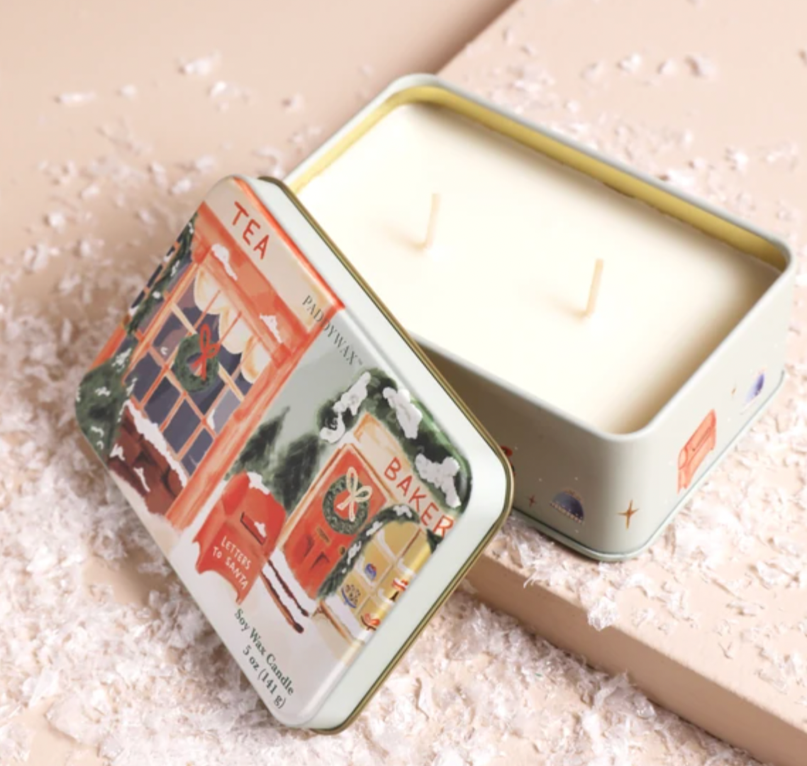 Snowy Shopfront Sweet Orange and Fir Christmas Candle Tin