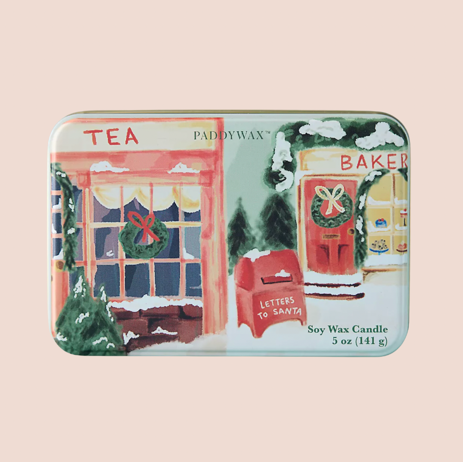 Snowy Shopfront Sweet Orange and Fir Christmas Candle Tin