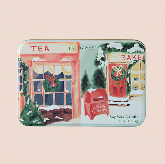 Snowy Shopfront Sweet Orange and Fir Christmas Candle Tin