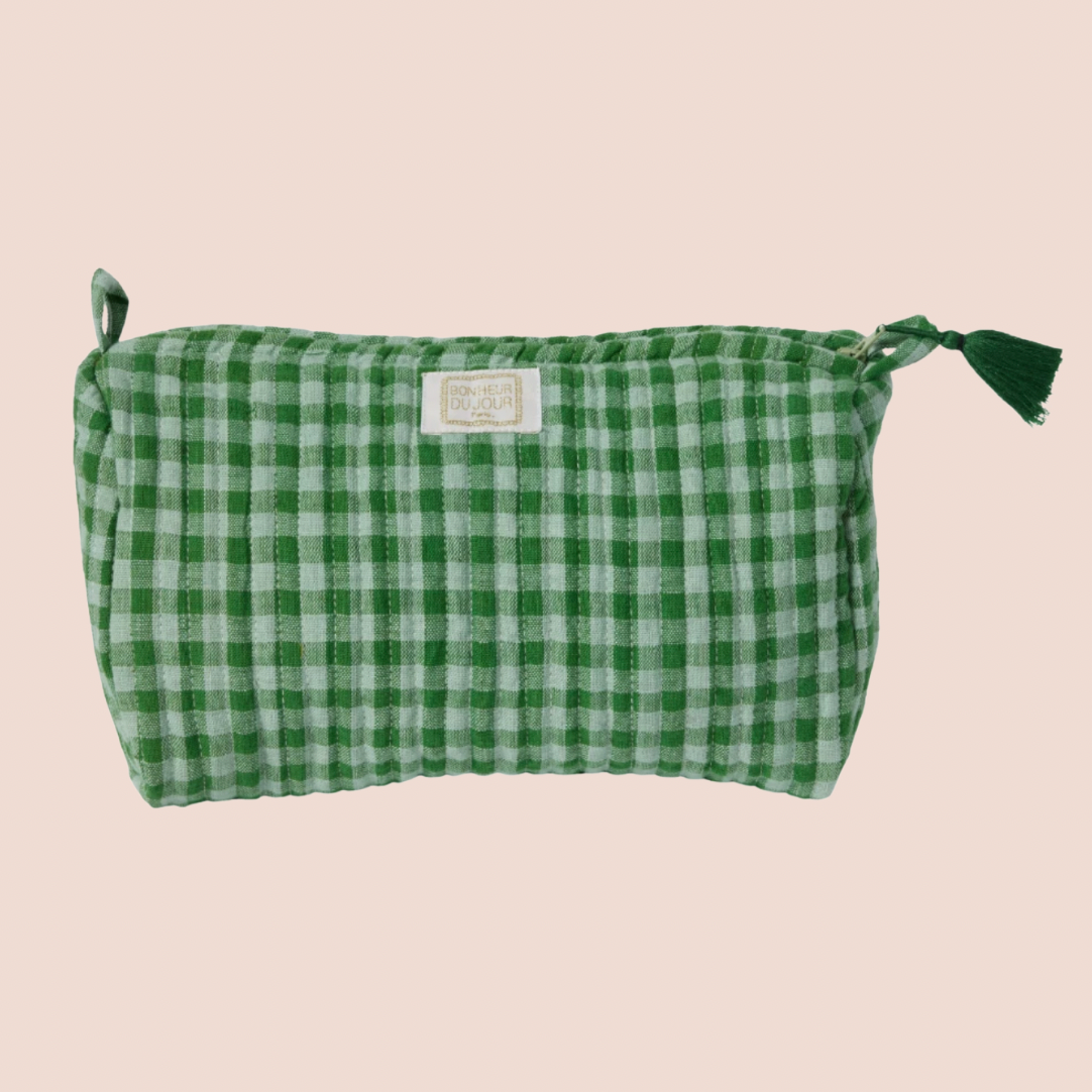 Cotton Quilted Toiletry Bag in Vert