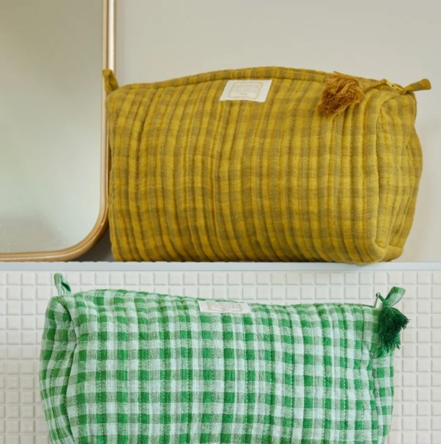 Cotton Quilted Toiletry Bag in Olive