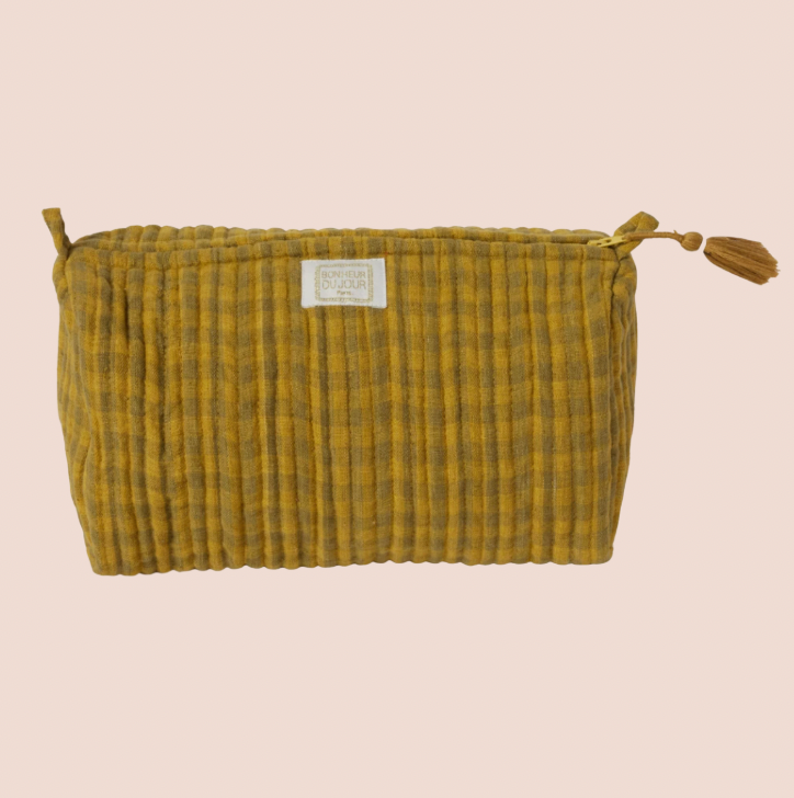 Cotton Quilted Toiletry Bag in Olive