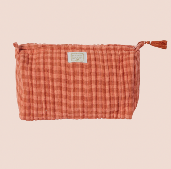 Cotton Quilted Toiletry Bag in Terracotta