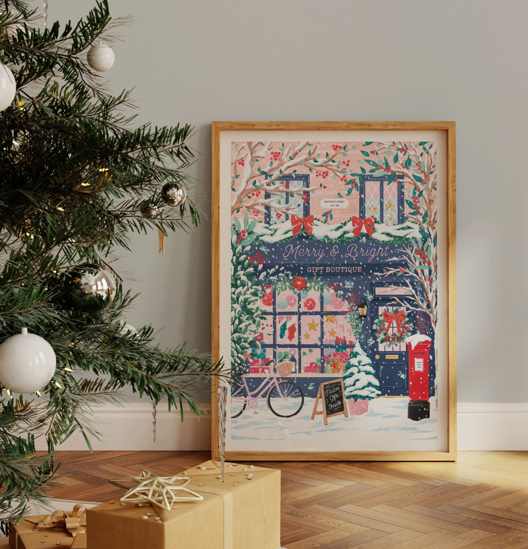 Merry & Bright Gift Boutique A3 Print