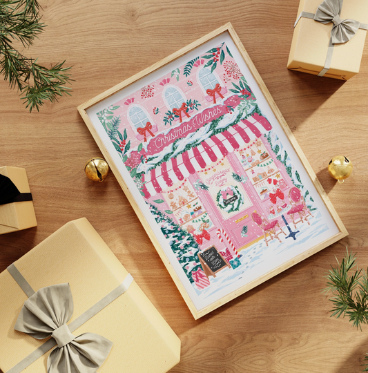 Christmas Wishes Gingerbread Bakery A3 Wall Print