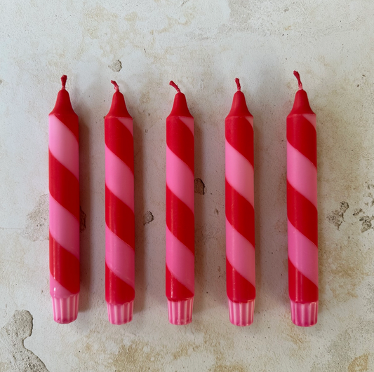 Handmade Pink & Red Striped Candle