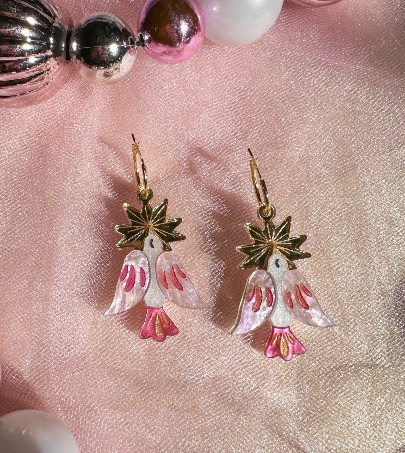 Pink Songbird Festive Handmade Earrings