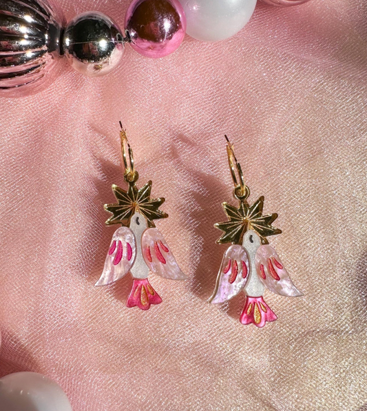 Pink Songbird Festive Handmade Earrings