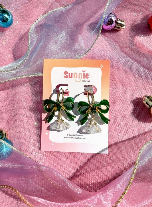 Emerald Bow Handmade Earrings