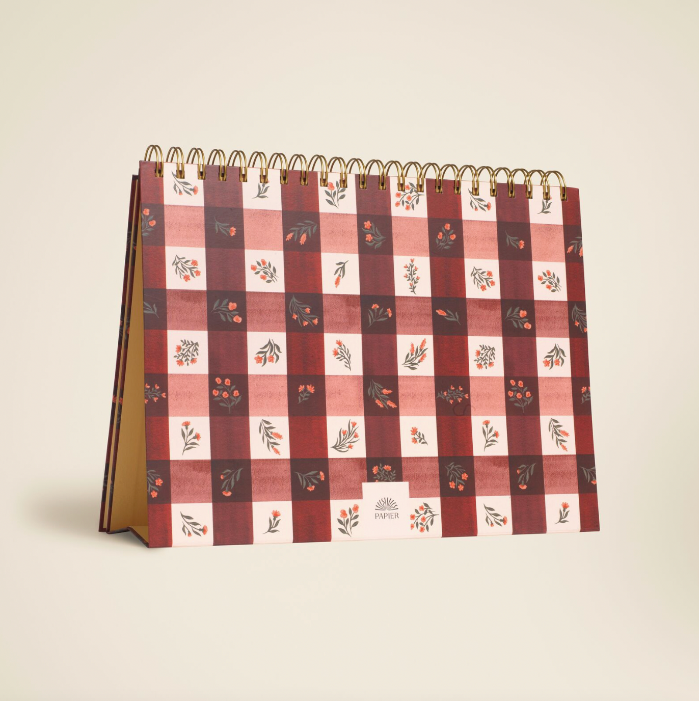Floral Gingham Spiral Monthly Desk Pad