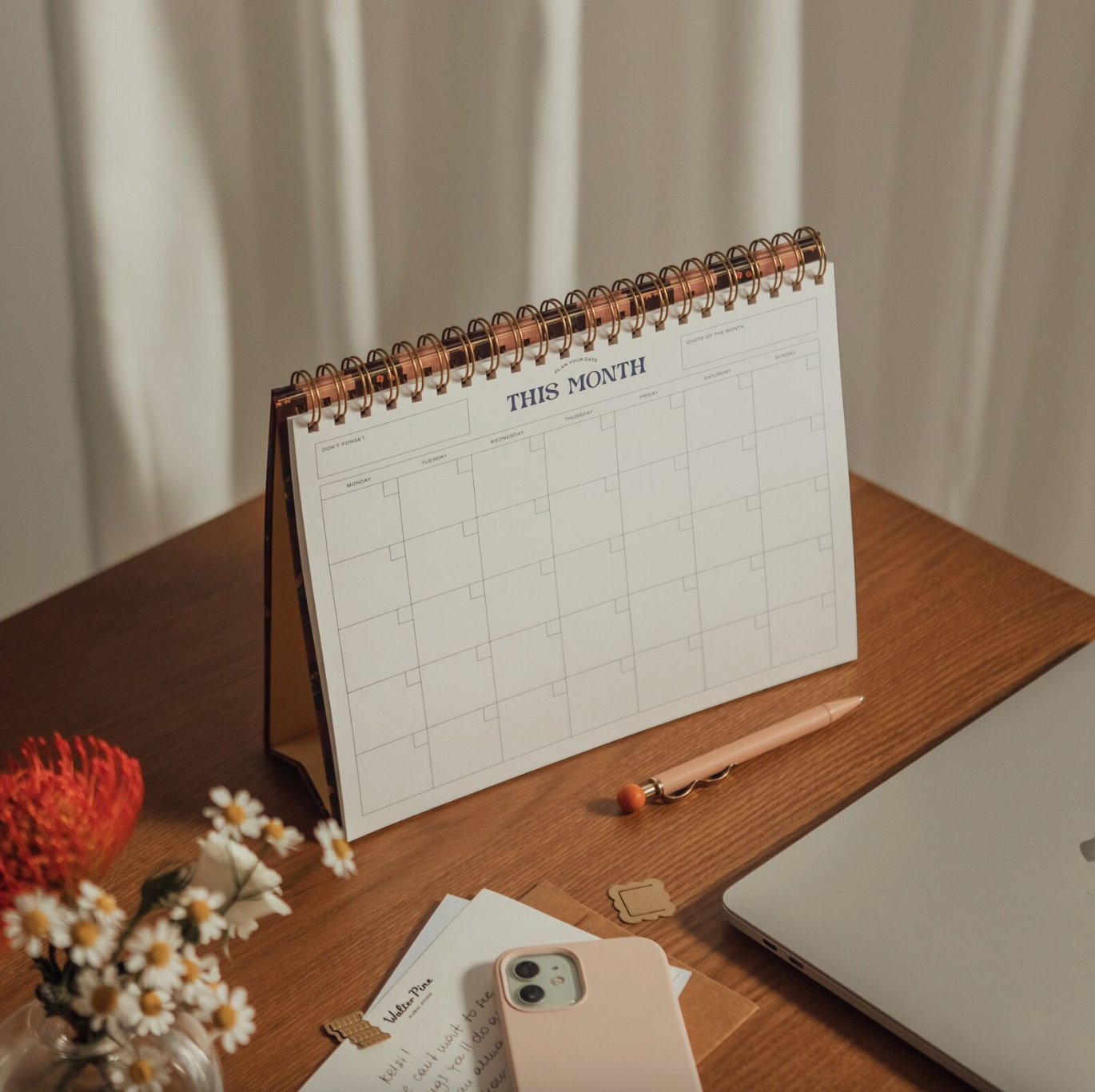 Floral Gingham Spiral Monthly Desk Pad